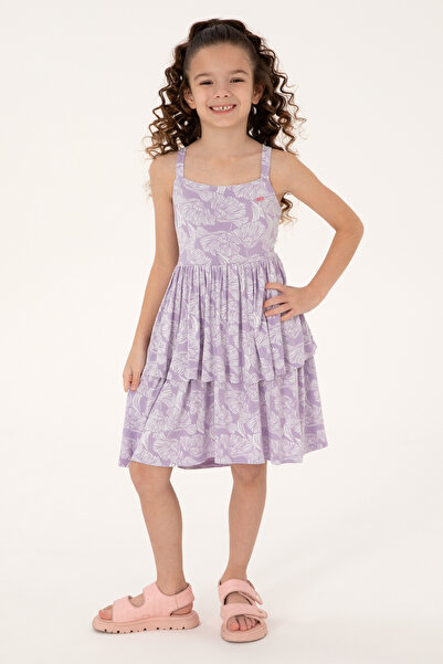 U.S. Polo Assn. Kız Çocuk Lila Fırfırlı Askılı Örme Elbise 50306276-VR034