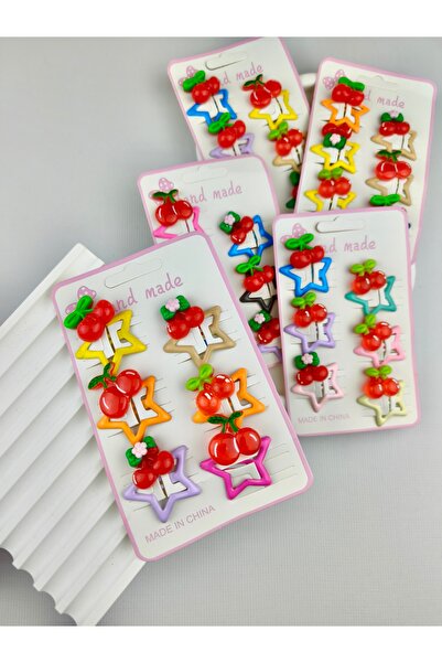 Toka Sepetim Kiraz Detaylı Renkli Yıldızlı Çıtçıt Toka Seti