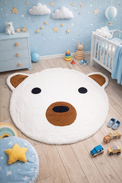 zabonti home Ayı Paspas Beyaz Renk Teddy Çocuk Odası Paspası, Halı Oyun Matı,...