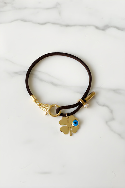 mos&more Siyah İp Yonca Şans Bilekliği