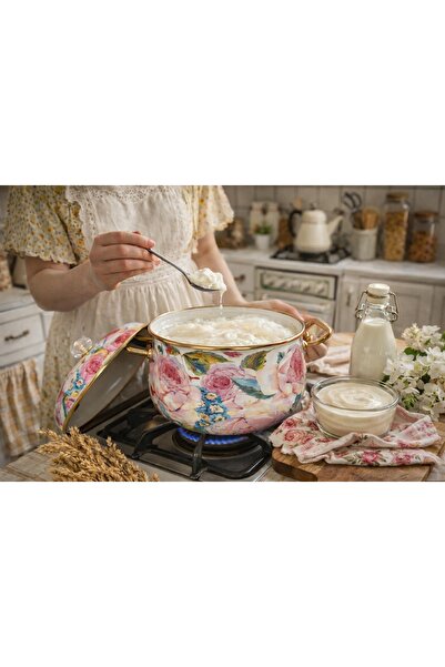 EBRULİEMAYE Rose Enamel Luxury Vintage Pot Boiler Size 8 Liters 28 cm Diamete...