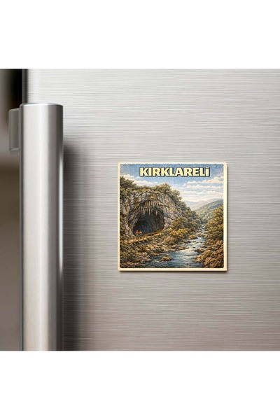 iBerk Mıknatıslı Buzdolap Magneti - Kırklareli Şehri - Pop-Art Travel - 9x9 cm