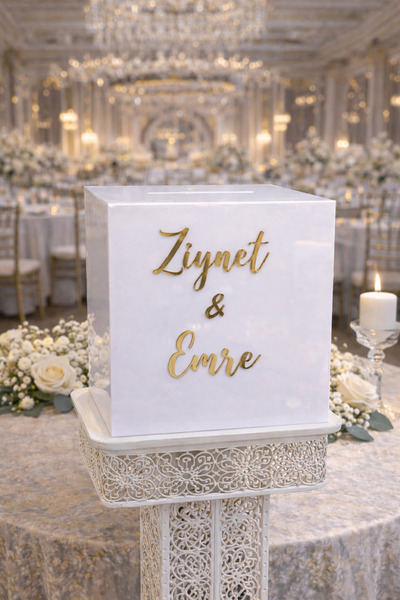 Bivarts Kişiye Özel Düğün Zarf Altın Takı Kutusu Beyaz Menteşeli Kapaklı Düğü...