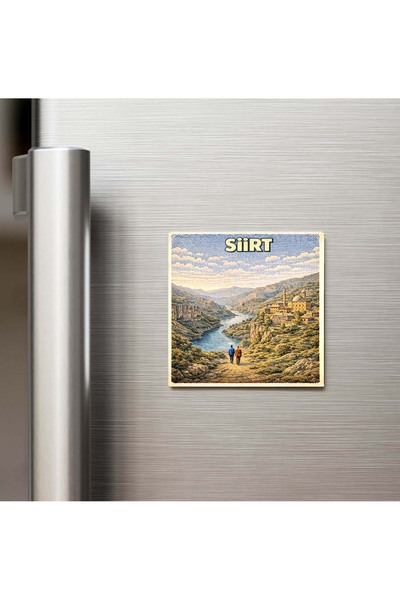 iBerk Mıknatıslı Buzdolap Magneti - Siirt Şehri - Pop-Art Travel - 9x9 cm