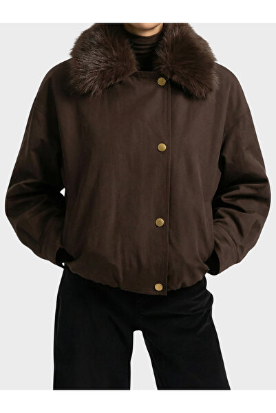 Nelli Studio Yakası Kürklü Bomber Ceket Mont NS027