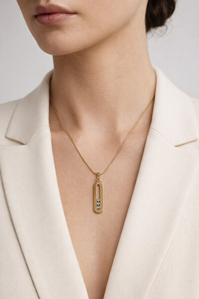 FA LORA TAKI Altın Renk Oval Zirkon Messika Oynar Taşlı Kolye