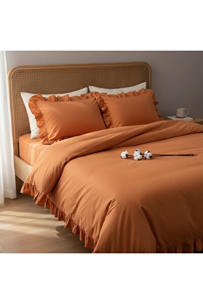 MundoLindo طقم غطاء لحاف مكون من 4 قطع من القطن الطبيعي بنسبة 100% مكشكش مزدوج