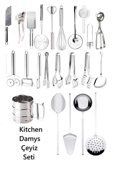 Kitchen Damys Stainless Steel 24 Piece Kitchen Steel Dowry Set Colander Tongs...