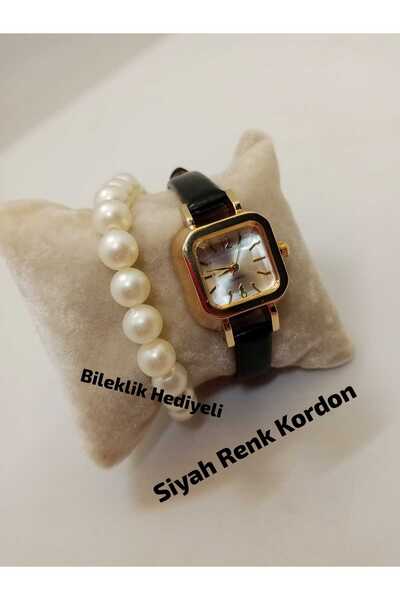 Classy Özel Tasarım Trend Model- Siyah Renk Kordon-Gold Kasa- Kadın Kol Saati