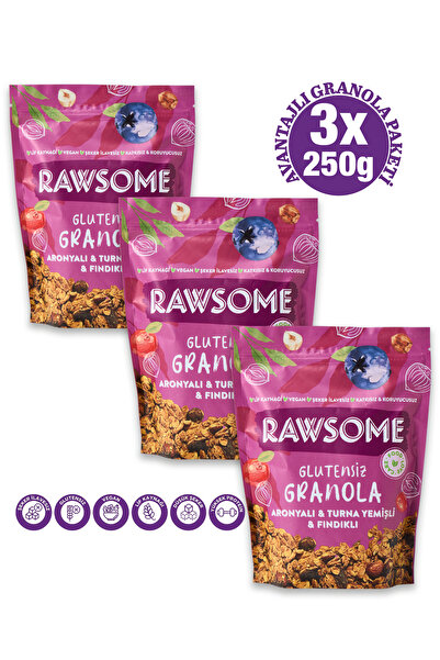 Rawsome 3'lü Glutensiz Aronyalı & Turna Yemişli & Fındıklı Granola 3x250g