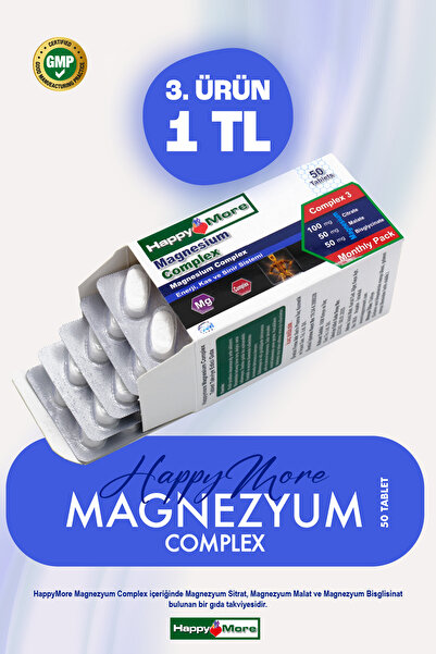 HappyMore Magnezyum Malat, Bisglisinat ve Sitrat Kompleksi İçeren Takviye Edi...