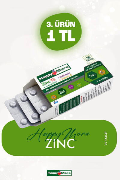 HappyMore Zinc15 - Çinko, Selenyum, C Vitamini ve Histidin - 30 Tablet