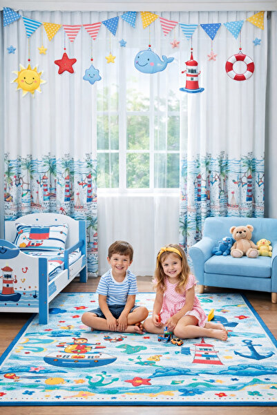 MİR MANZARALI ÇOCUK ODASI TÜL PERDE 1/3 SIK PİLELİ YIKANABİLİR ÜTÜ İSTEMEZ YU...