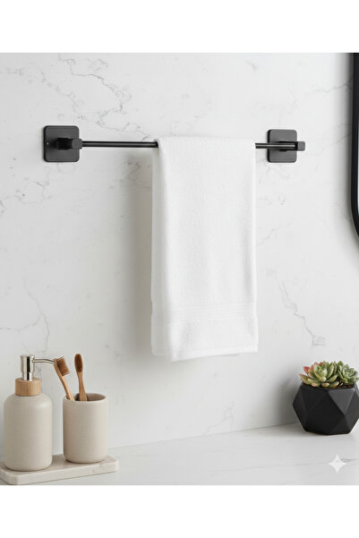 BUSEMSİ HOME Yapışkanlı Tasarım Uzun Havluluk Havlu Askısı / Siyah