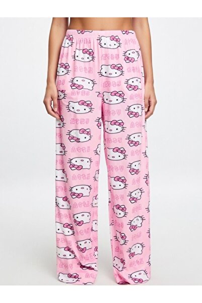 Zeravie Butik Kadın Battal Boy Likralı Pamuklu Pijama Altı - Hello Kitty Baskılı