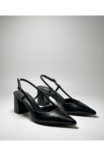 İZCE MODA Tocuri înalte pentru femei, cu vârf ascuțit, piele neagră, cu curel...