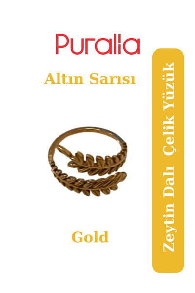 Puralia Olive Branch Adjustable Steel Ring - Golden Yellow (Gold)