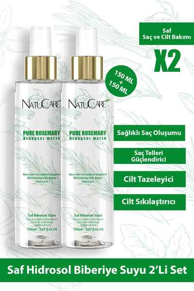 NatuCare Fast Hair Growth & Anti-Hair Loss Hair Tonic Pure 100% Rosemary Water Pure Tonic 2 * 150 ml