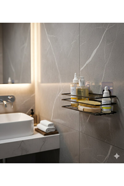 BUSEMSİ HOME Siyah Yapışkanlı  Banyo Düzenleyici Şampuanlık Banyo Rafı Duş Ra...