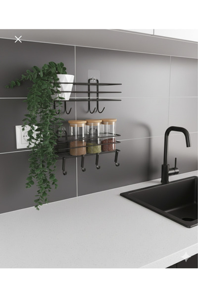 BUSEMSİ HOME مجموعة رف المطبخ المكونة من 2 منظم رف توابل معدني أسود عصري فاخر