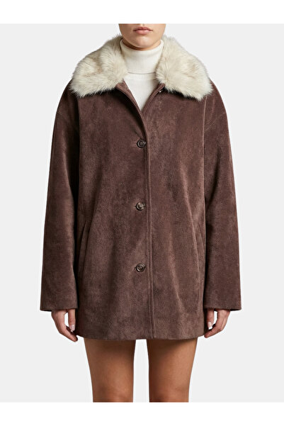 Nelli Studio Yakası Çıkarılabilir Suni Kürklü Kaban NS001