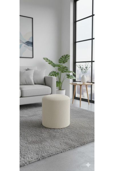 Yuems home Minimalist Tasarım Teddy Kumaş Krem Puf