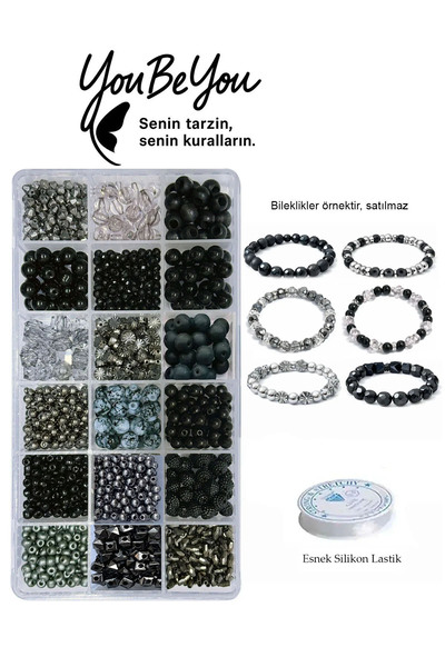 By MO Accessories Yetişkinler Için Siyah ve Antrasit Renk Boncuklarla Takı Ya...