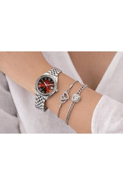 SEES AKSESUAR Gümüş Metal Kadın Kol Saati - Gümüş Kaplama Taşlı Bileklik Hedi...