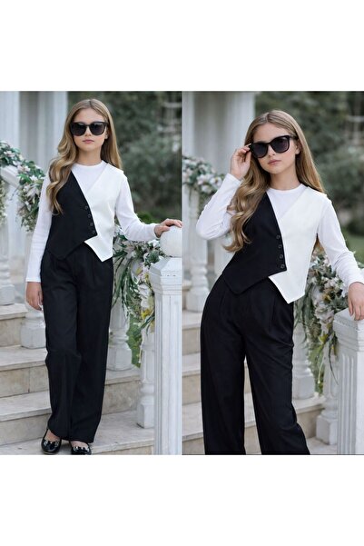 KOKOŞ BEBEK Черно-бял комплект за момичета | 3 части - възраст 6-16 години (М...