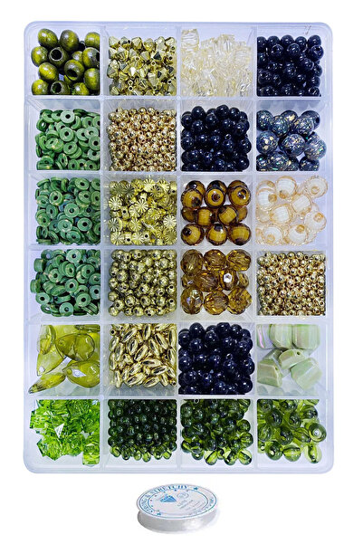 By MO Accessories 24 Bölmeli Kutuda Yeşil Kahverengi Boncuklarla Takı Yapma S...