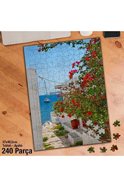 Genel Markalar Asil Hobi Pembe Çiçekler - Mavi Deniz - Manzara Yapboz-Ayak De...