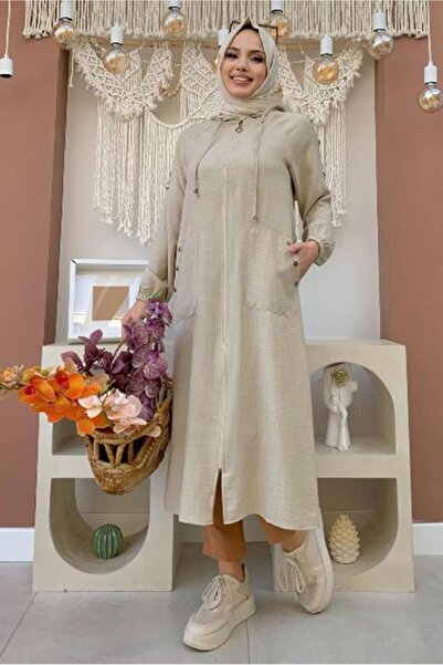 TRENDTESETTÜR KADIN BEJ (TAŞ) OMUZLARI DÜĞME DETAYLI CEPLİ KAP T 4087