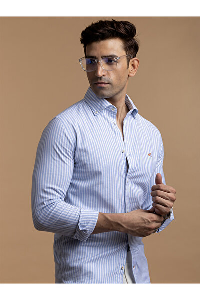 Mannerism The Classic Stripe – Blue Oxford Shirt with Timeless Smooth Weave, ...