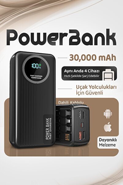 EN SİGA Powerbank 30.000 Mah 22.5W Hızlı Şarj Destekli Dahili 4 Kablolu Taşın...