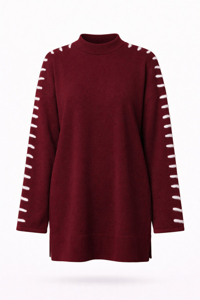 adba style İlmek Detaylı Oversize Yumoş Tesettür Triko Tunik 4071