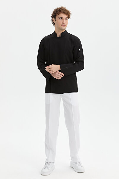 MyChef سترة الشيف باللون الأسود من أوركيد زينا، زي الطهاة للرجال