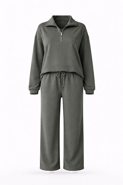 adba style Premium Modal Kumaş Fermuarlı Yaka Kadın Takım 4066