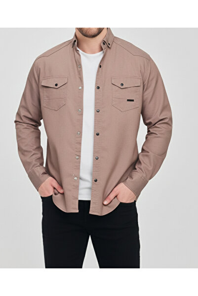 a02teks قميص دينم رجالي بقصة ضيقة من فرو المنك