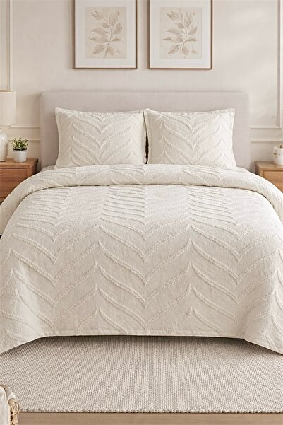 REYS Bohem Arlinageo Çift Kişilik Yatak Örtüsü Takımı 240x250 - EKRU -