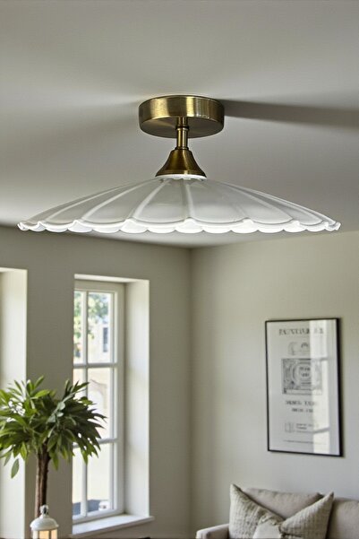 Bamyum Risso Beyaz Metal Büyük Avize Piramit Plafonyer Başlık Tekli Rustik Ca...