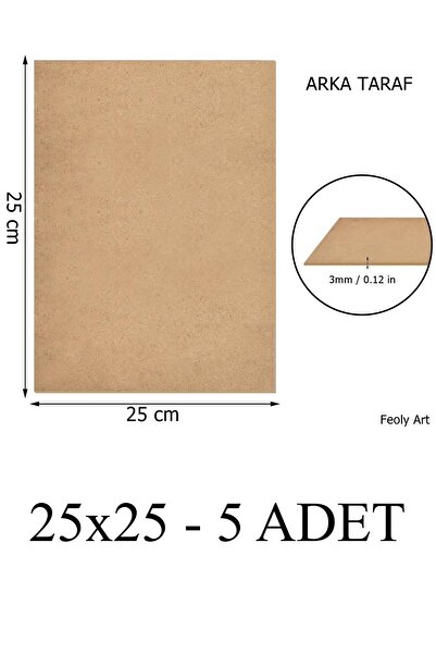 Feoly Art 3 mm 25x25 MDF Plaka (5 ADET) - Pasta Altlığı, Hobi, Maket, Ahşap E...