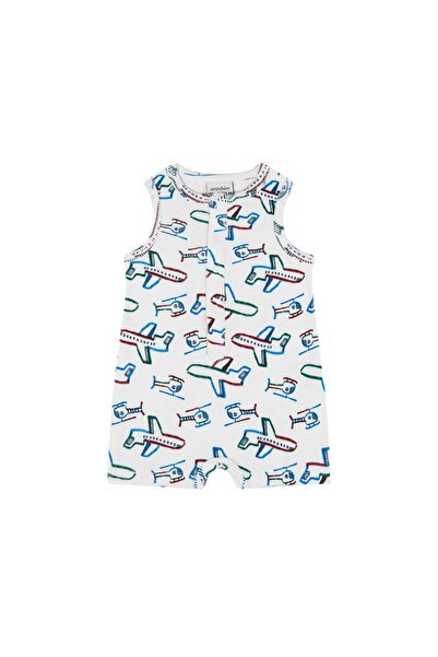 Antebies Organic, White, Airplane Patterned, Sleeveless Baby Boy Romper with ...