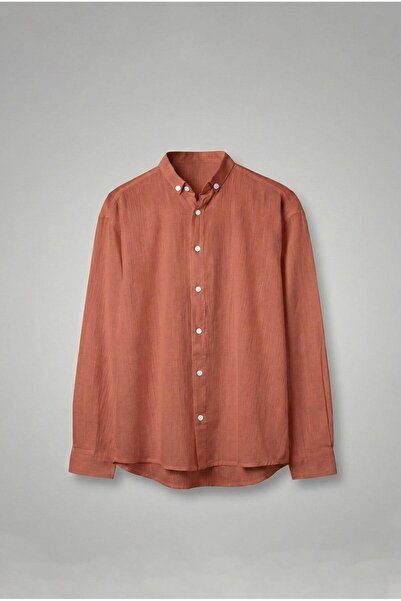 ablukaonline Erkek Relax Fit Rahat Kesim İnce Gömlek Kiremit