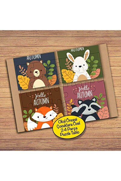 Genel Markalar Sonbaharda Sevimli Hayvanlar Çocuklara Özel Puzzle Yapboz Tabl...