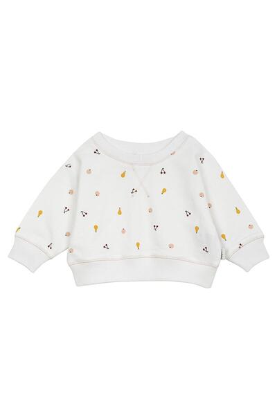 Antebies Organic White Fruit Salad Patterned Cuffed Baby Girl Sweatshirt