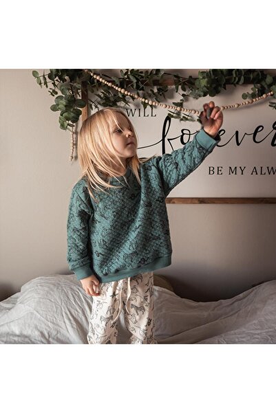 Antebies Organic Green Animal World Patterned Quilted Cuffed Baby Boy Sweatshirt