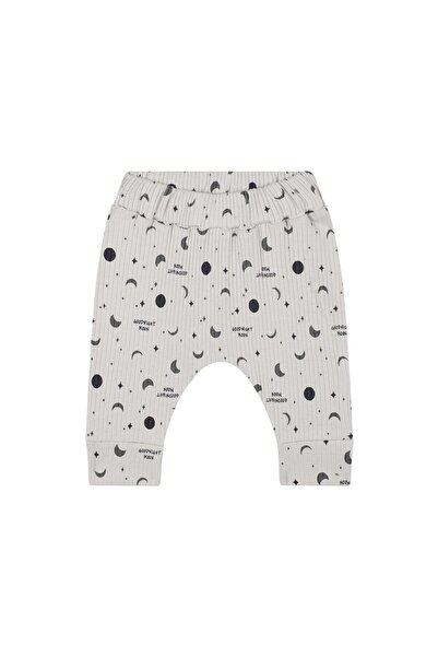 Antebies Organic Gray Little Moon Patterned Baby Boy Pants with Elastic Waist