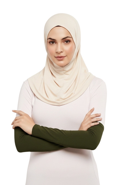 Altobeh أكمام صلاة من القطن الممشط مطرز باللؤلؤ العملي - كاكي