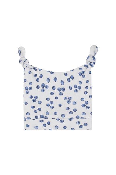 Antebies Organic White Blueberry Patterned Jacquard Tie-Up Baby Girl Hat