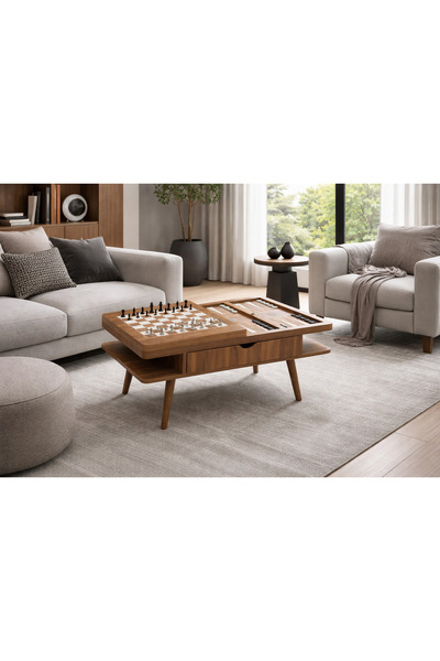 Azra Mobilya Çok Amaçlı Çekmeceli Orta Sehpa | Satranç – Tavla – Dama Oyunlu ...